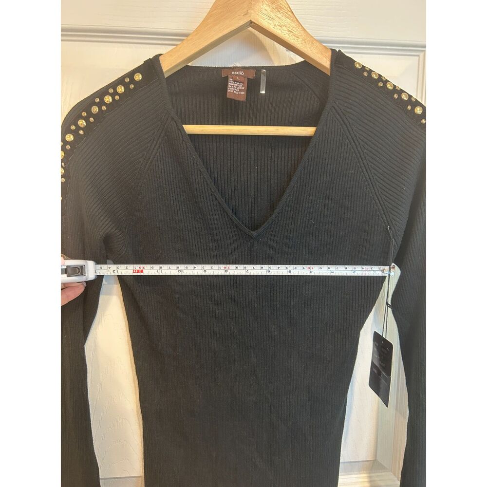 escio Black Sweater With Metal Details Size L New With Tags - Picture 6 of 7
